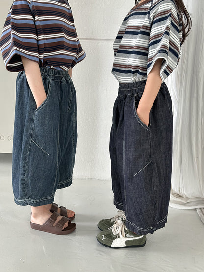 薄手ワイド七分デニムパンツ