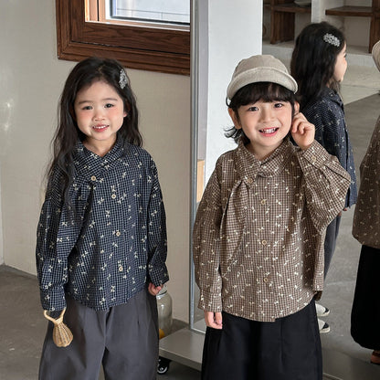 リーフ衿小花柄ブラウス