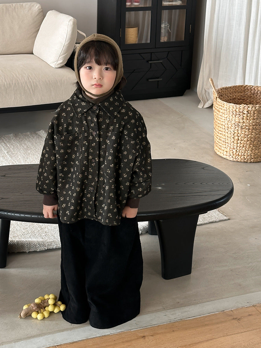 Small floral print fleece-lined shirt jacket