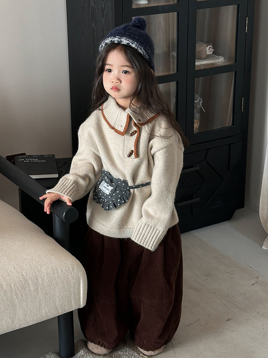 Diagonal front opening polo knit