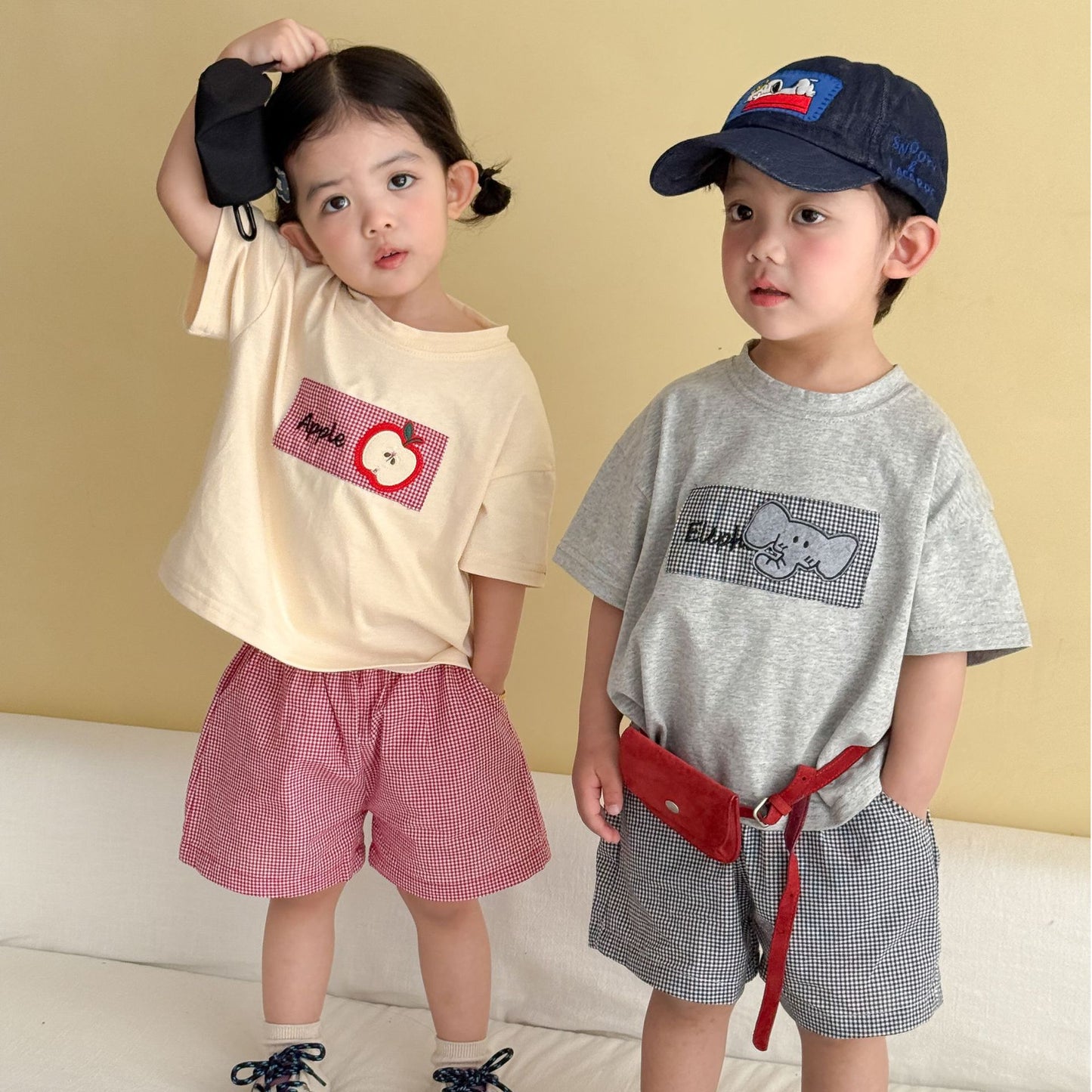 細チェック半袖Tシャツ＆ショートパンツセット