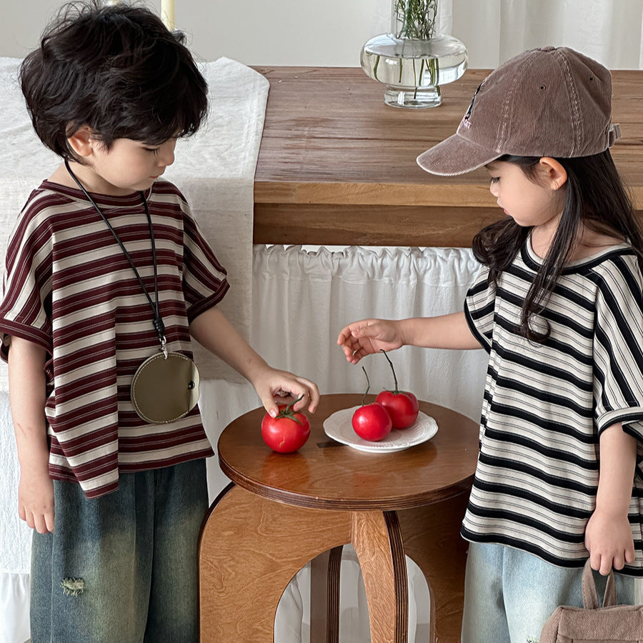 ボーダードロップショルダーTシャツ