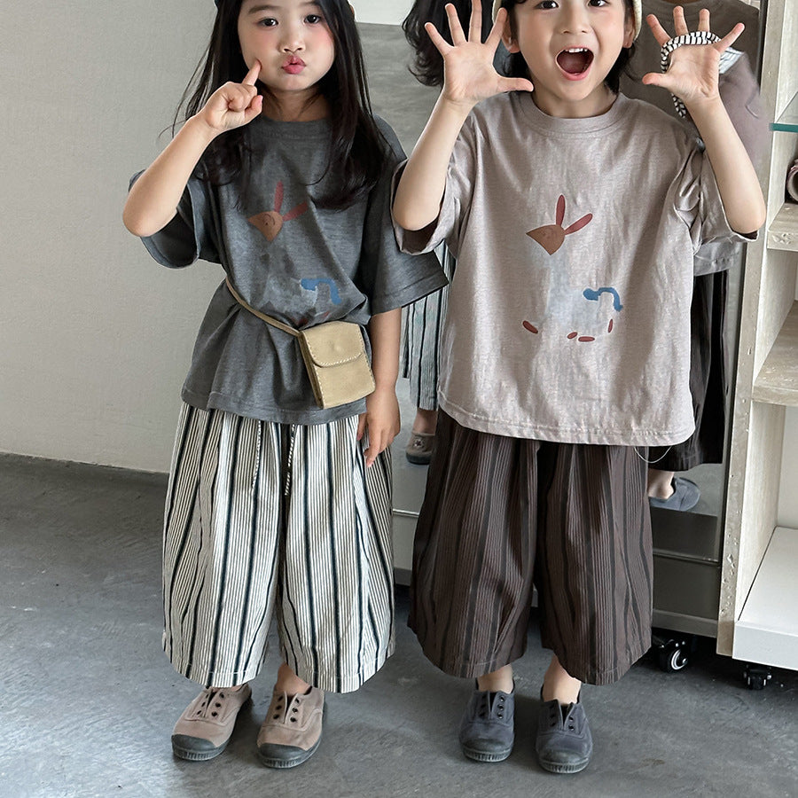 ストライプ七分ワイドパンツ