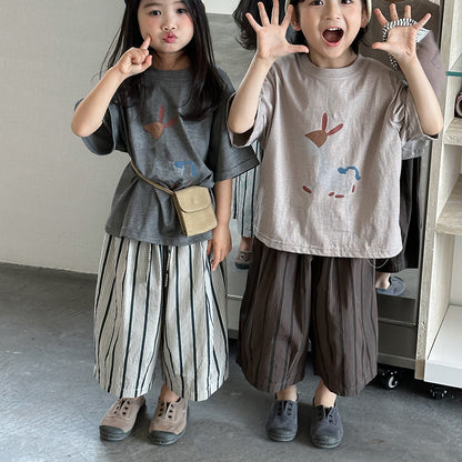 ストライプ七分ワイドパンツ