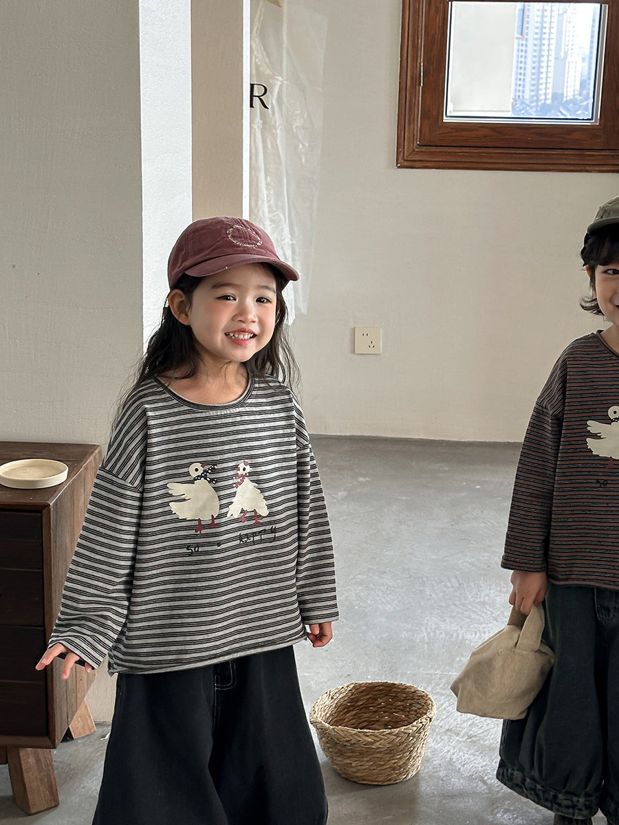 ガチョウプリントボーダーTシャツ