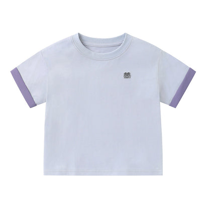 ミニマル森刺繍純棉半袖Tシャツ
