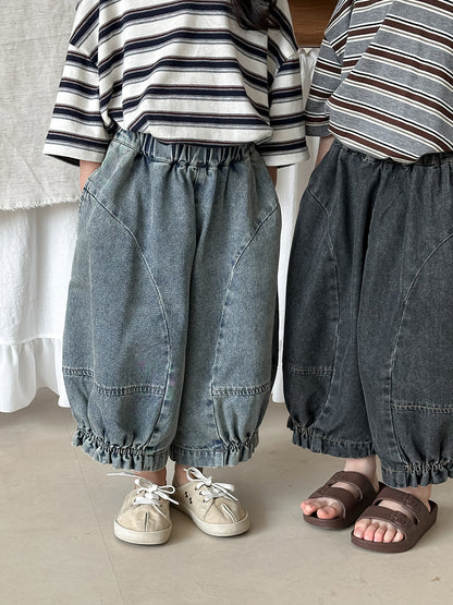 裾ギャザーバルーンデニムパンツ