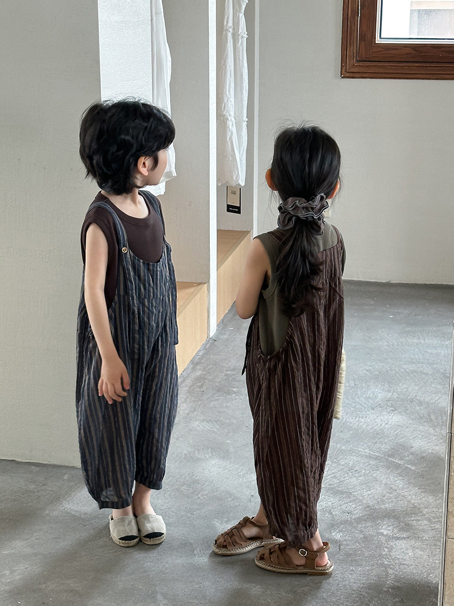 縦ストライプサロペット