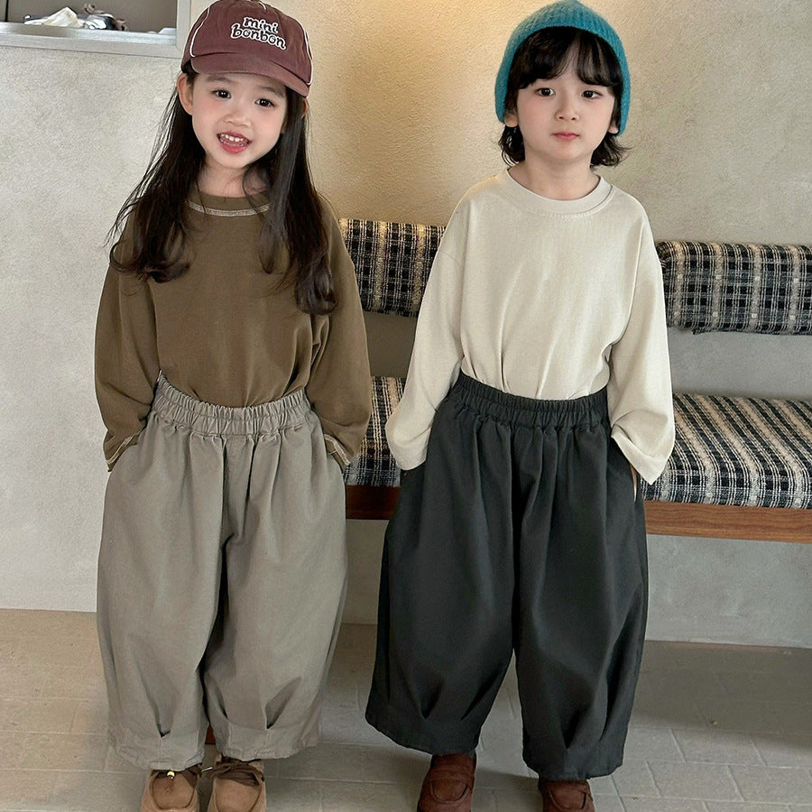 裾ギャザーウォッシュ加工テーパードパンツ