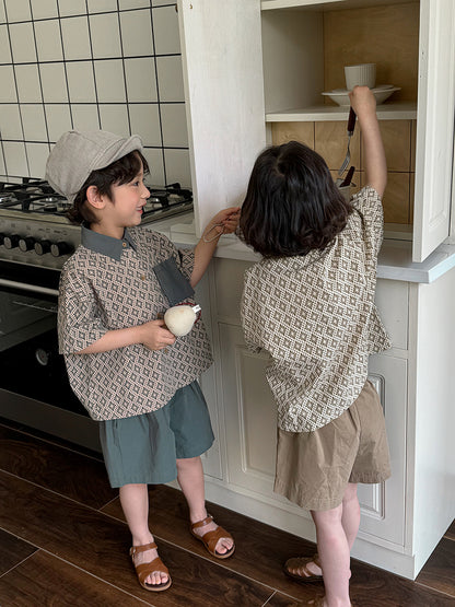 ダイヤモンド柄半袖×ハーフパンツセット