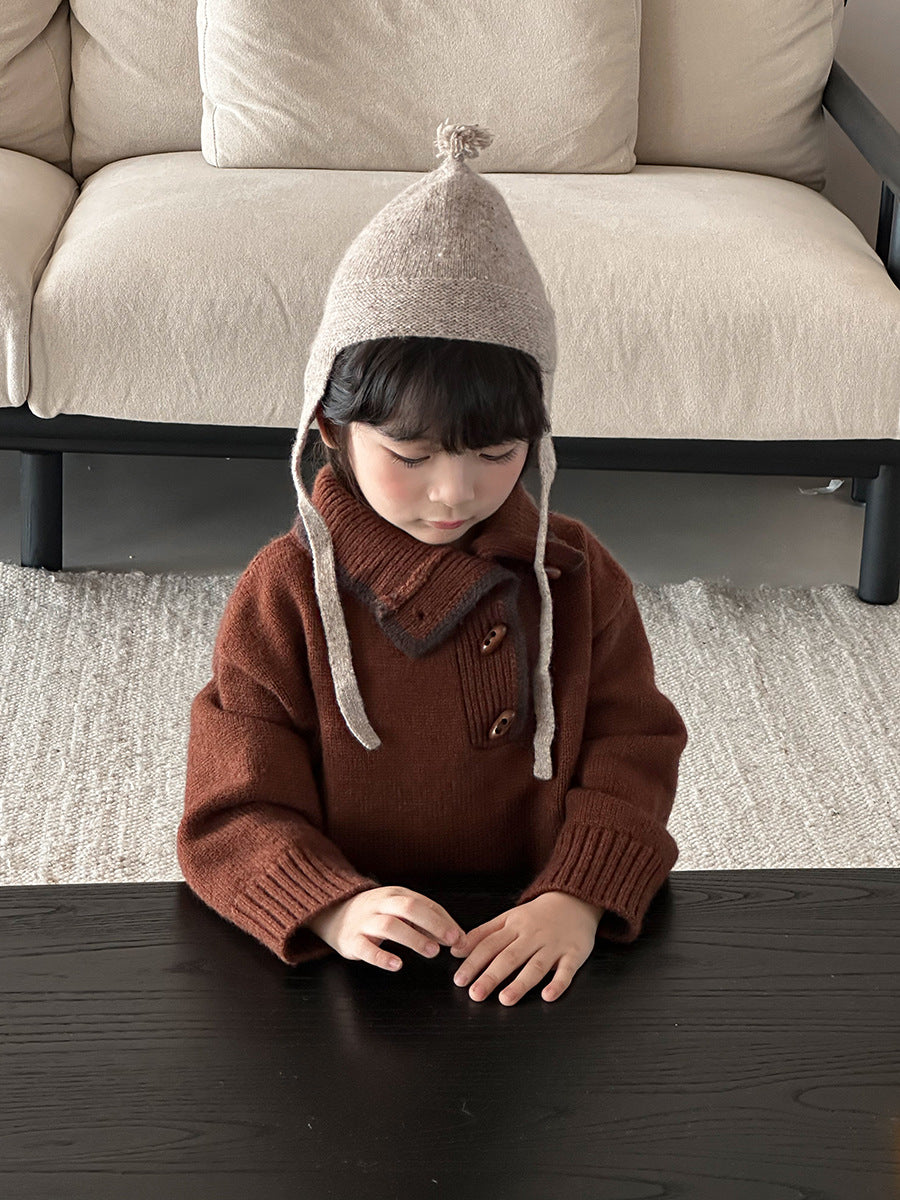 Diagonal front opening polo knit