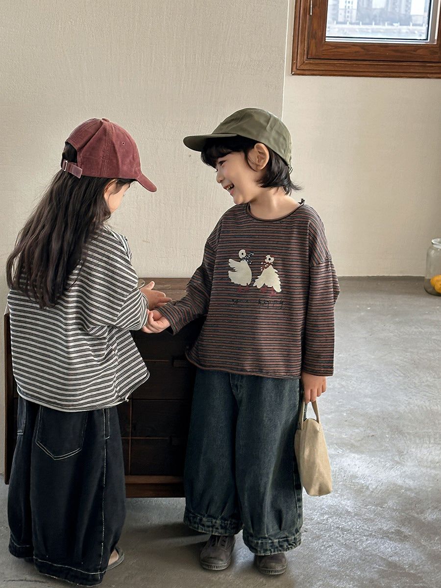 ガチョウプリントボーダーTシャツ