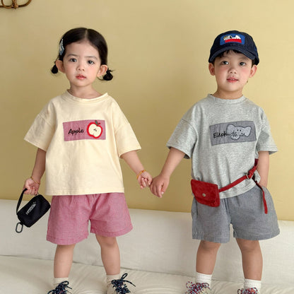 細チェック半袖Tシャツ＆ショートパンツセット