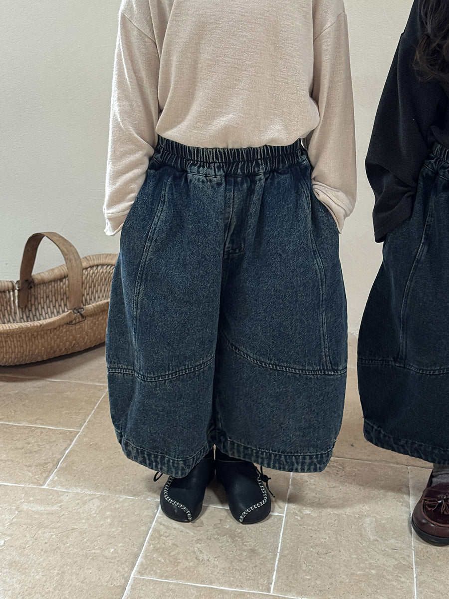 コットン混切替デニムワイドパンツ