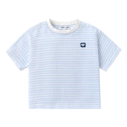 ハート刺繍ワッペンボーダーTシャツ