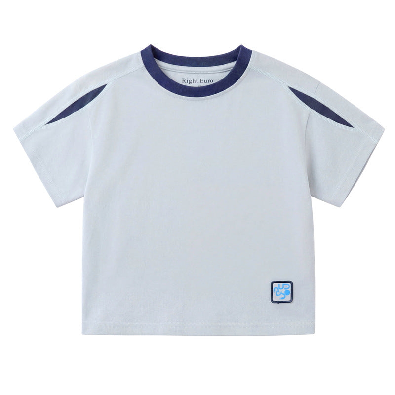 衿袖配色純棉半袖Tシャツ