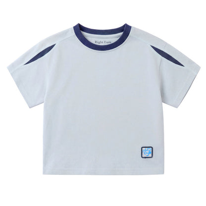 衿袖配色純棉半袖Tシャツ