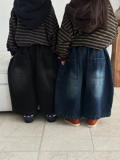 裏ボアヴィンテージデニムワイドパンツ