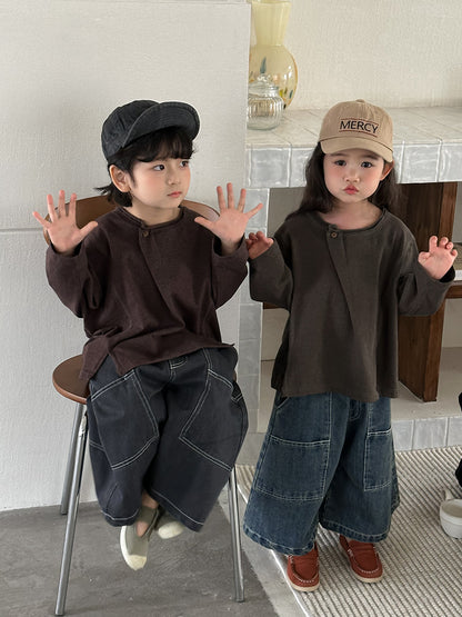 斜めボタンTシャツ綿100%