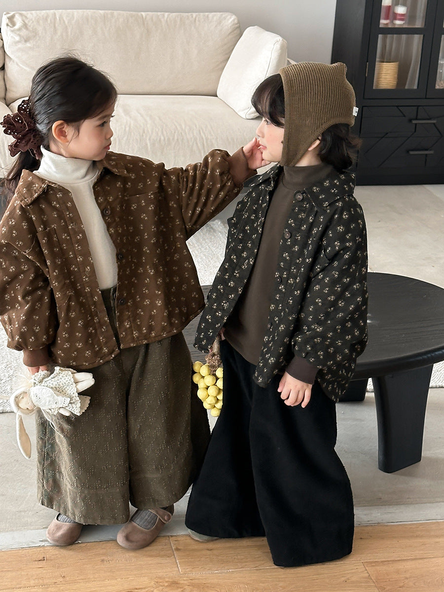 Small floral print fleece-lined shirt jacket