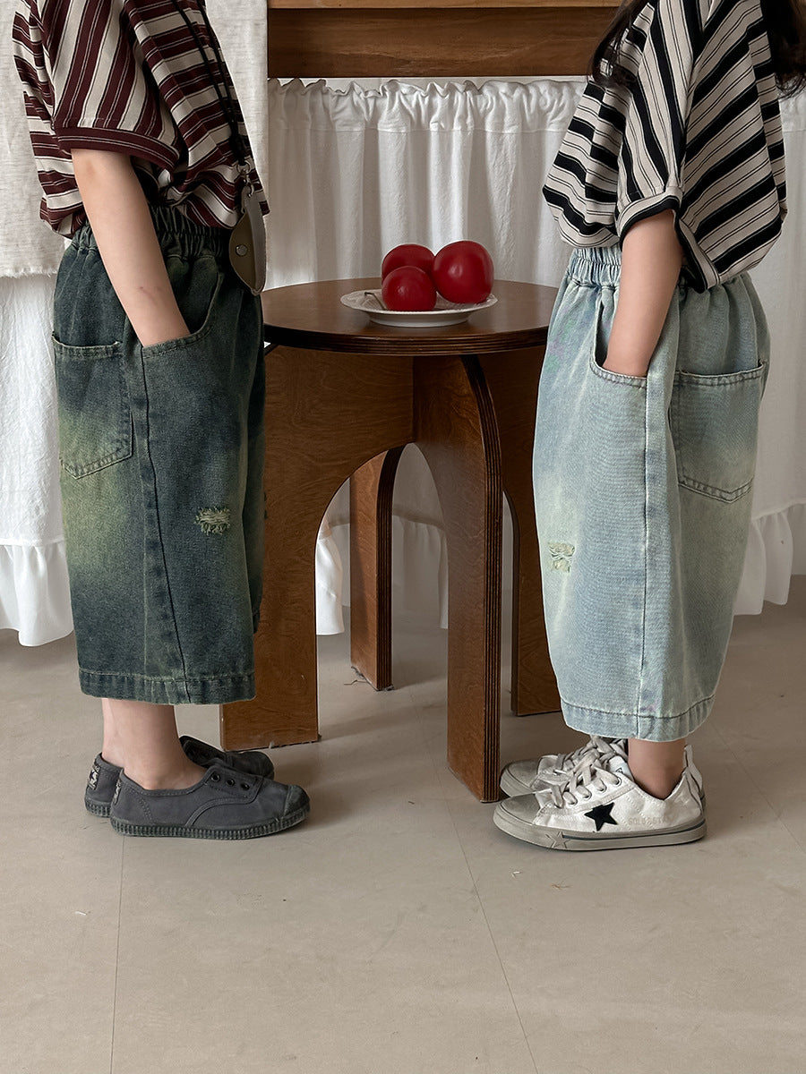 ワイド七分丈デニムパンツ
