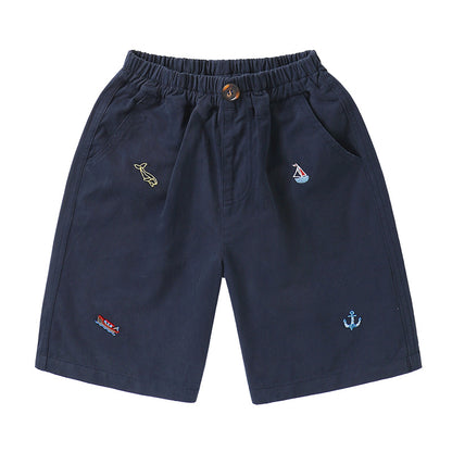 海軍風刺繍純綿ハーフパンツ