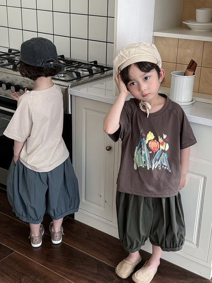 水彩画タッチブーケプリントTシャツ