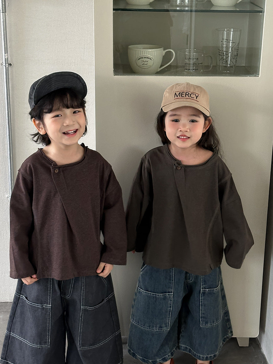 斜めボタンTシャツ綿100%