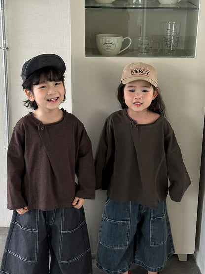 斜めボタンTシャツ綿100%