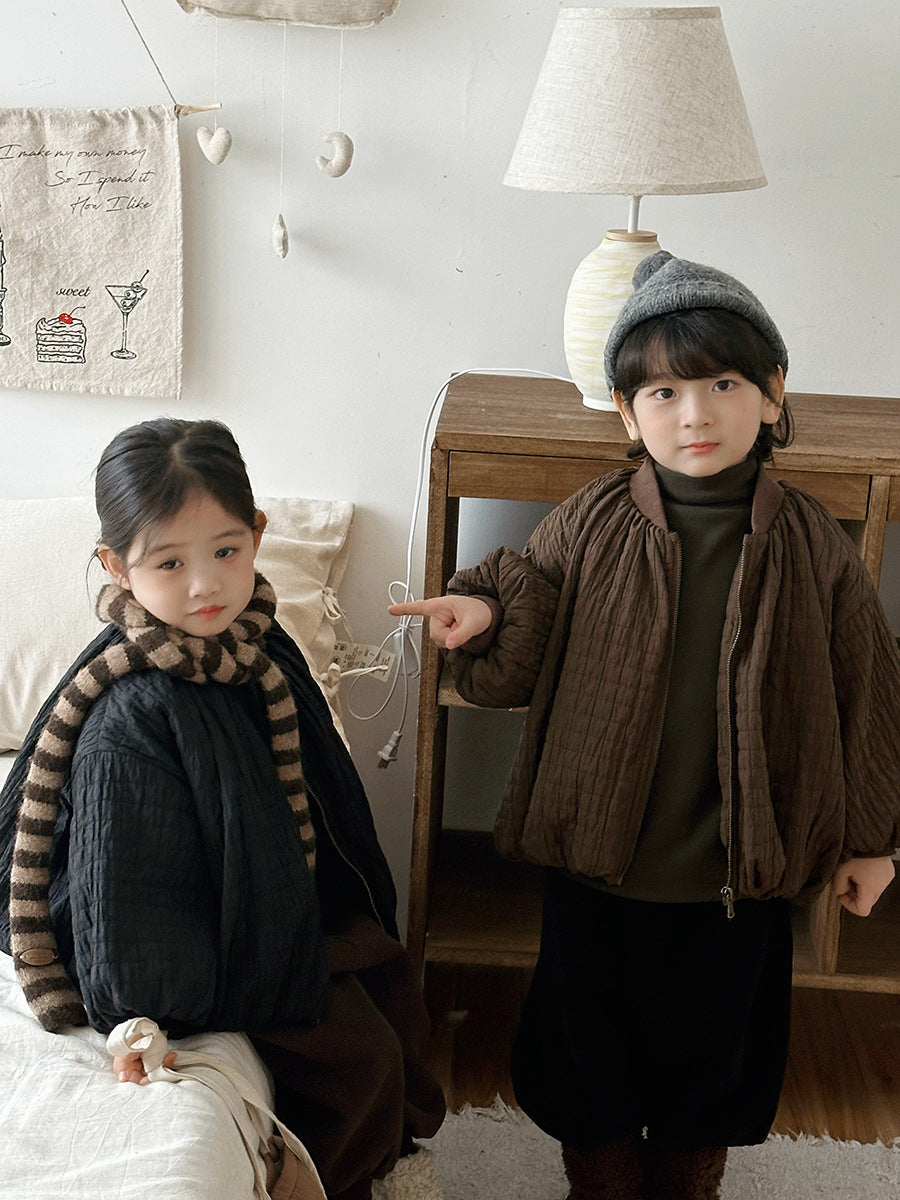 凹凸生地チェック柄中棉コート