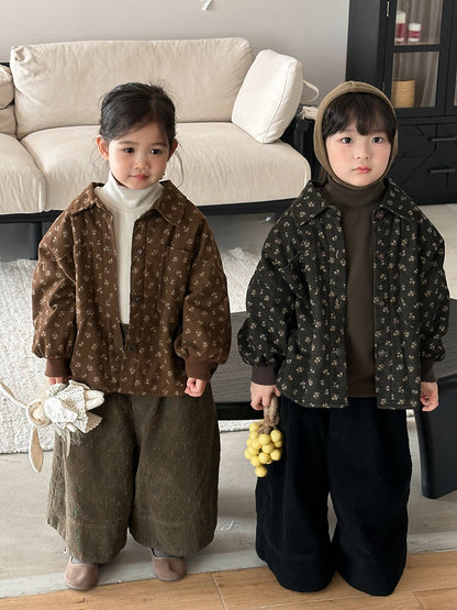 Small floral print fleece-lined shirt jacket