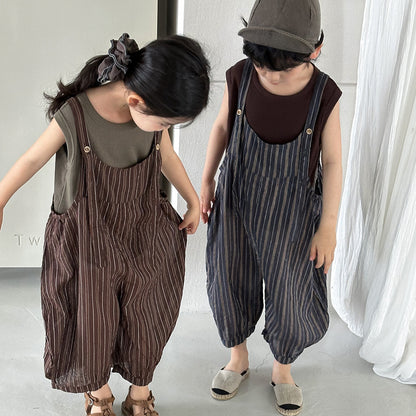 縦ストライプサロペット