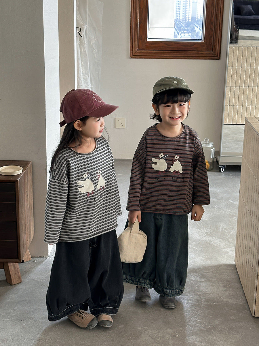 ガチョウプリントボーダーTシャツ