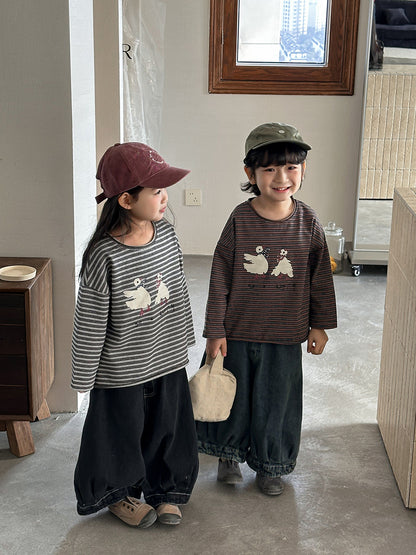 ガチョウプリントボーダーTシャツ