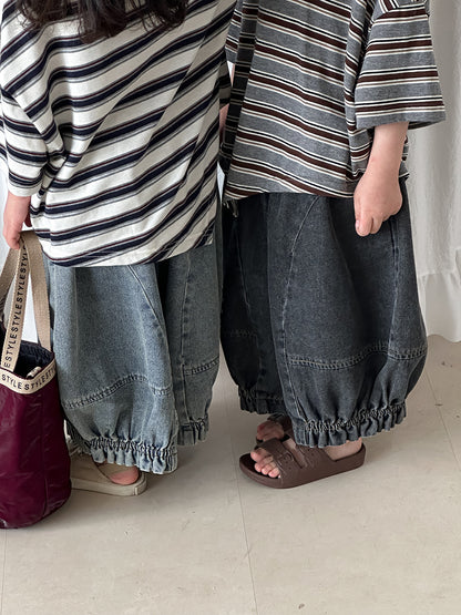 裾ギャザーバルーンデニムパンツ