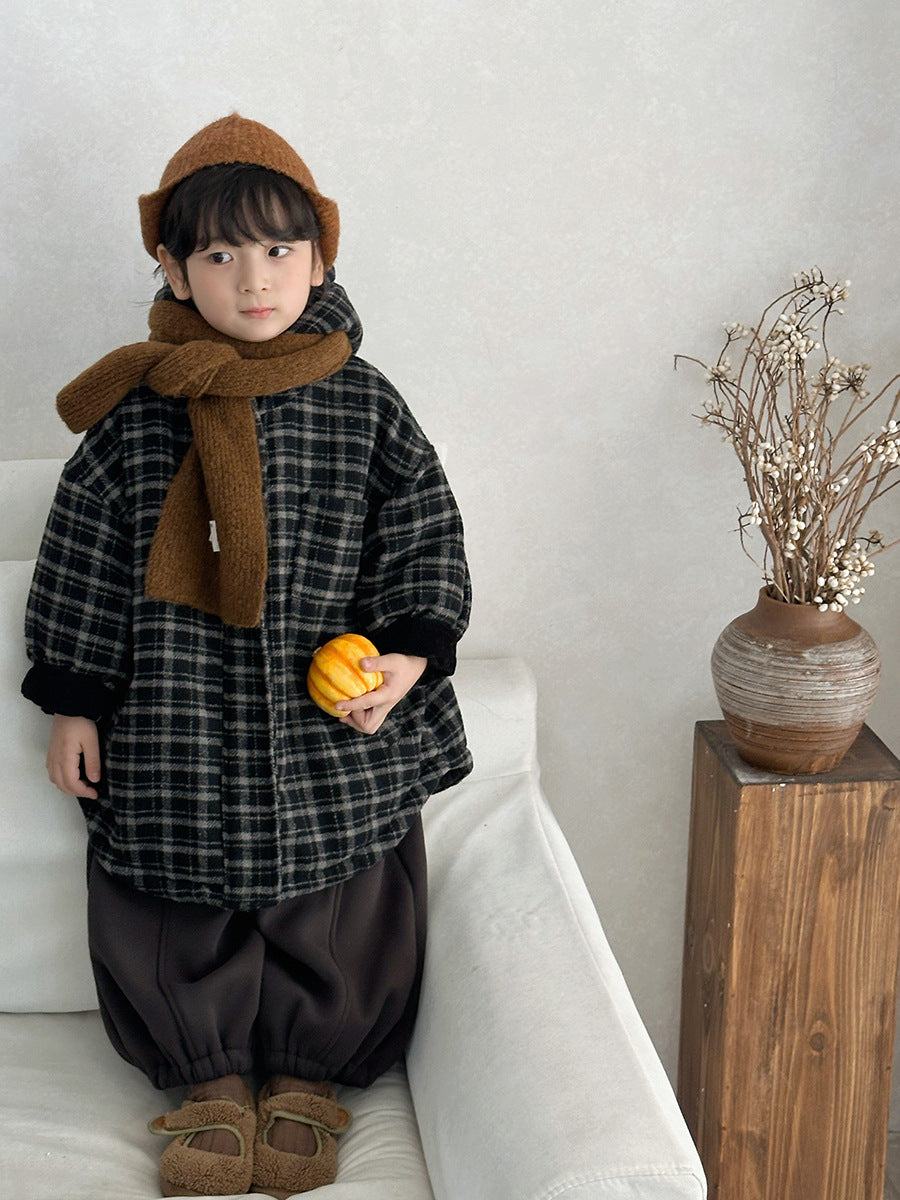 チェック厚手ロング丈コート