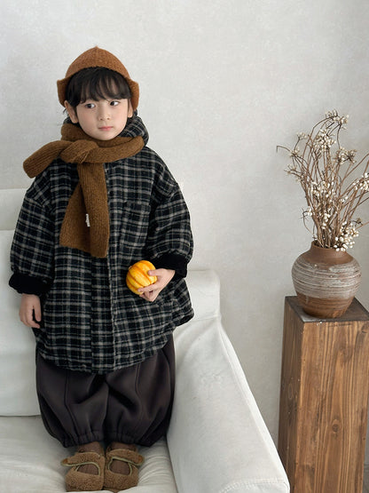 チェック厚手ロング丈コート