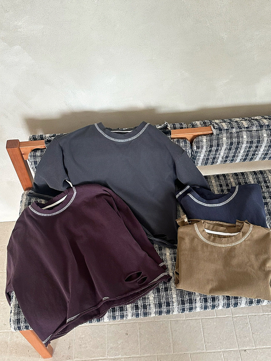 ダメージ加工ステッチデザインロングT