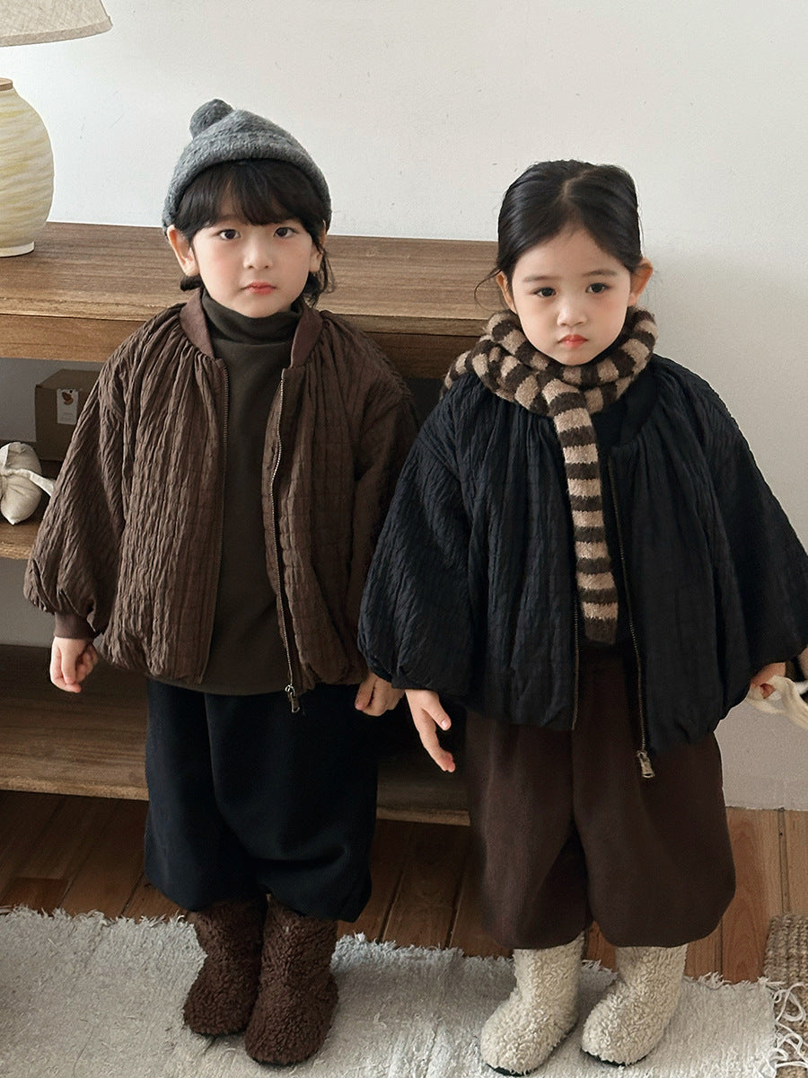 凹凸生地チェック柄中棉コート