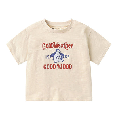 ペンギンプリント純棉半袖Tシャツ