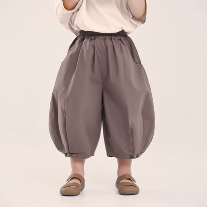 裾ギャザーコットン七分丈パンツ