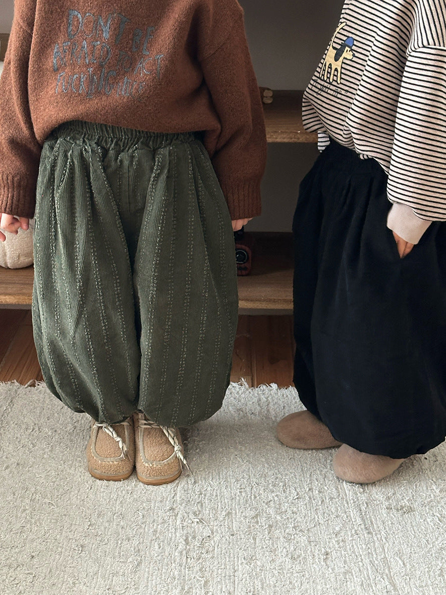 コーデュロイ裏ボアストライプパンツ