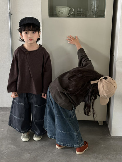 斜めボタンTシャツ綿100%