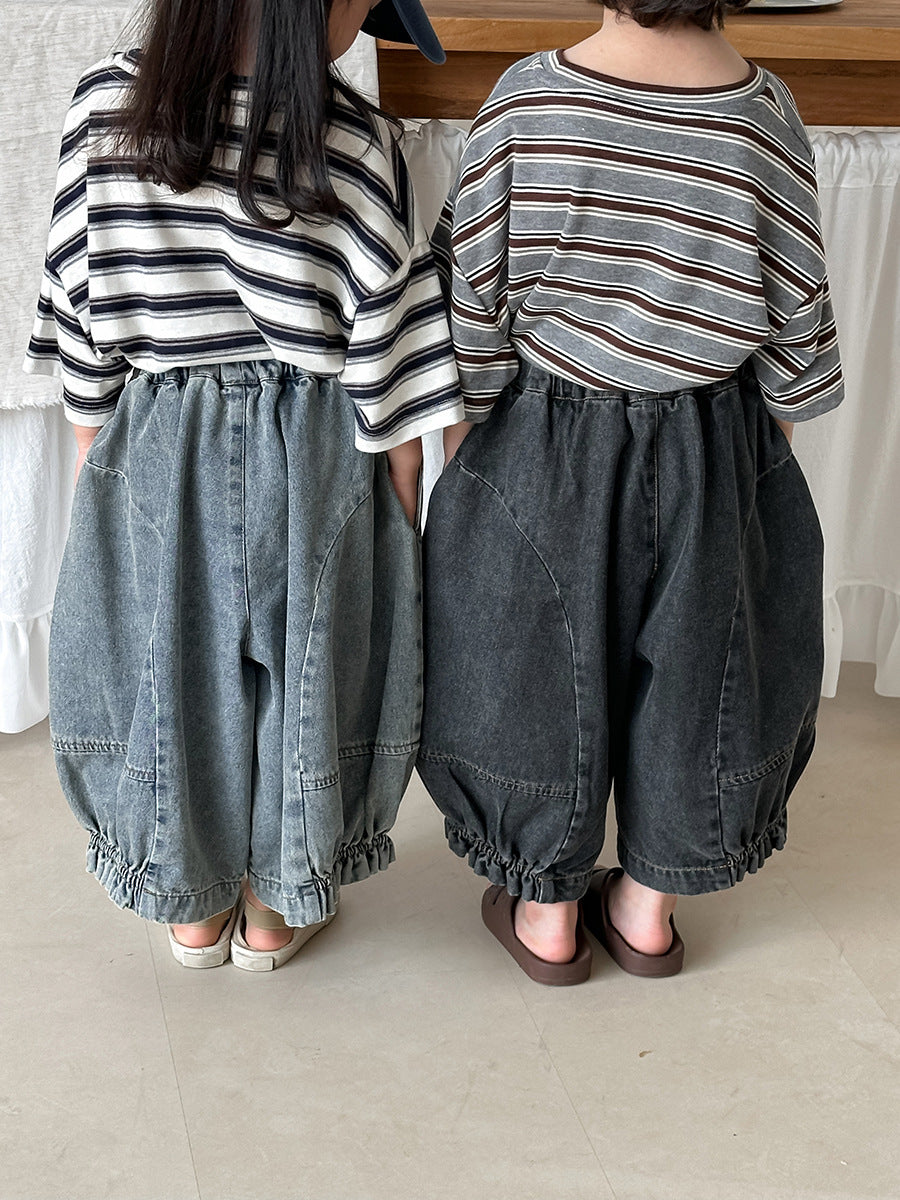 裾ギャザーバルーンデニムパンツ