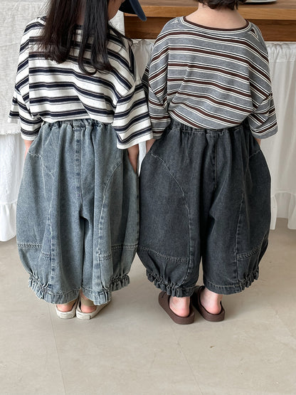 裾ギャザーバルーンデニムパンツ