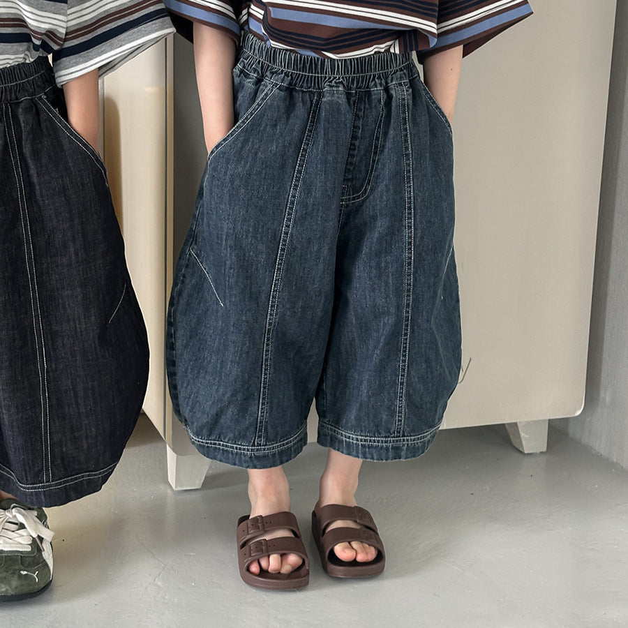 薄手ワイド七分デニムパンツ