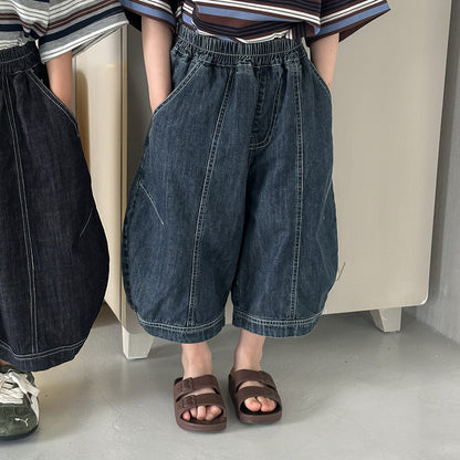 薄手ワイド七分デニムパンツ