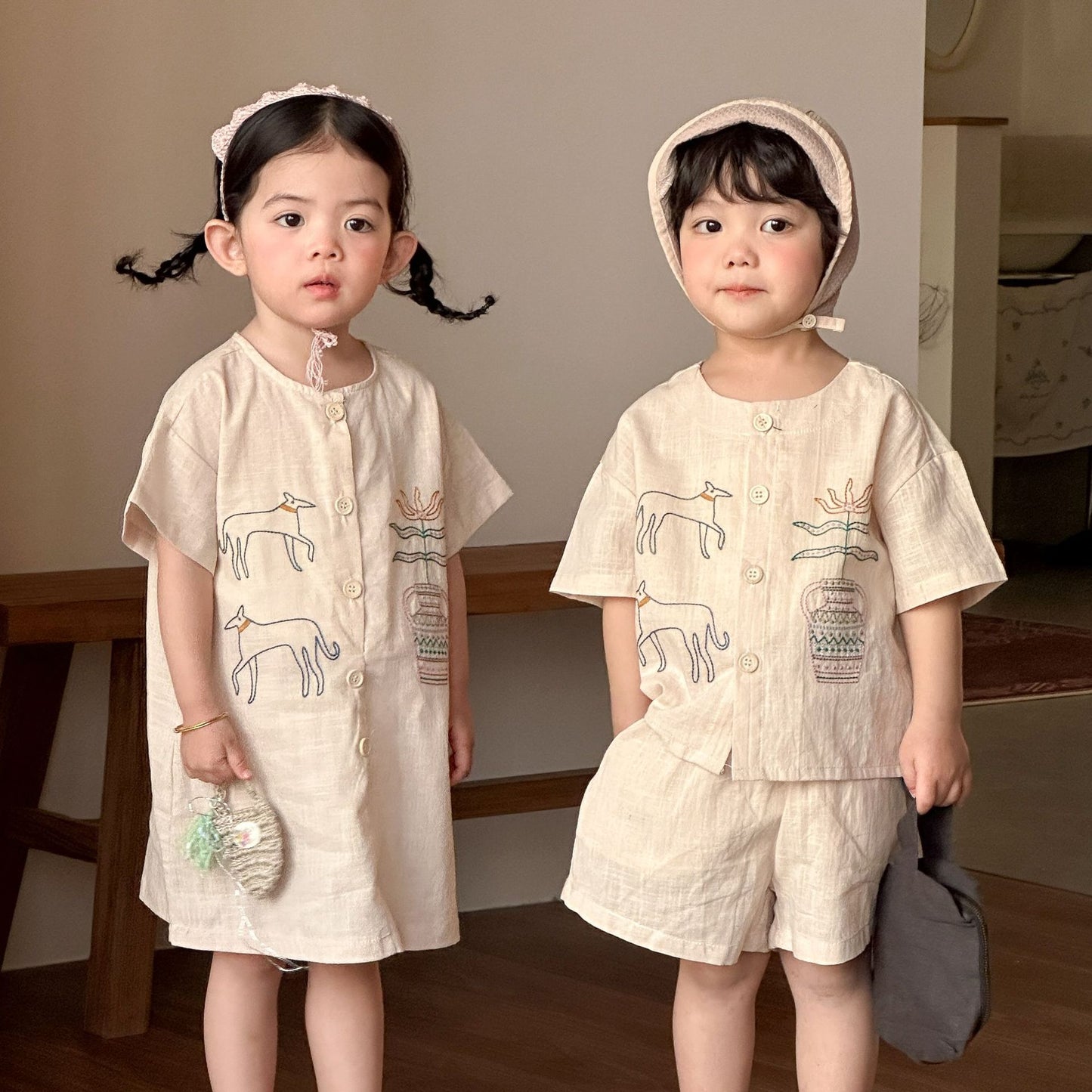 刺繍コットンシャツセット＆ワンピース