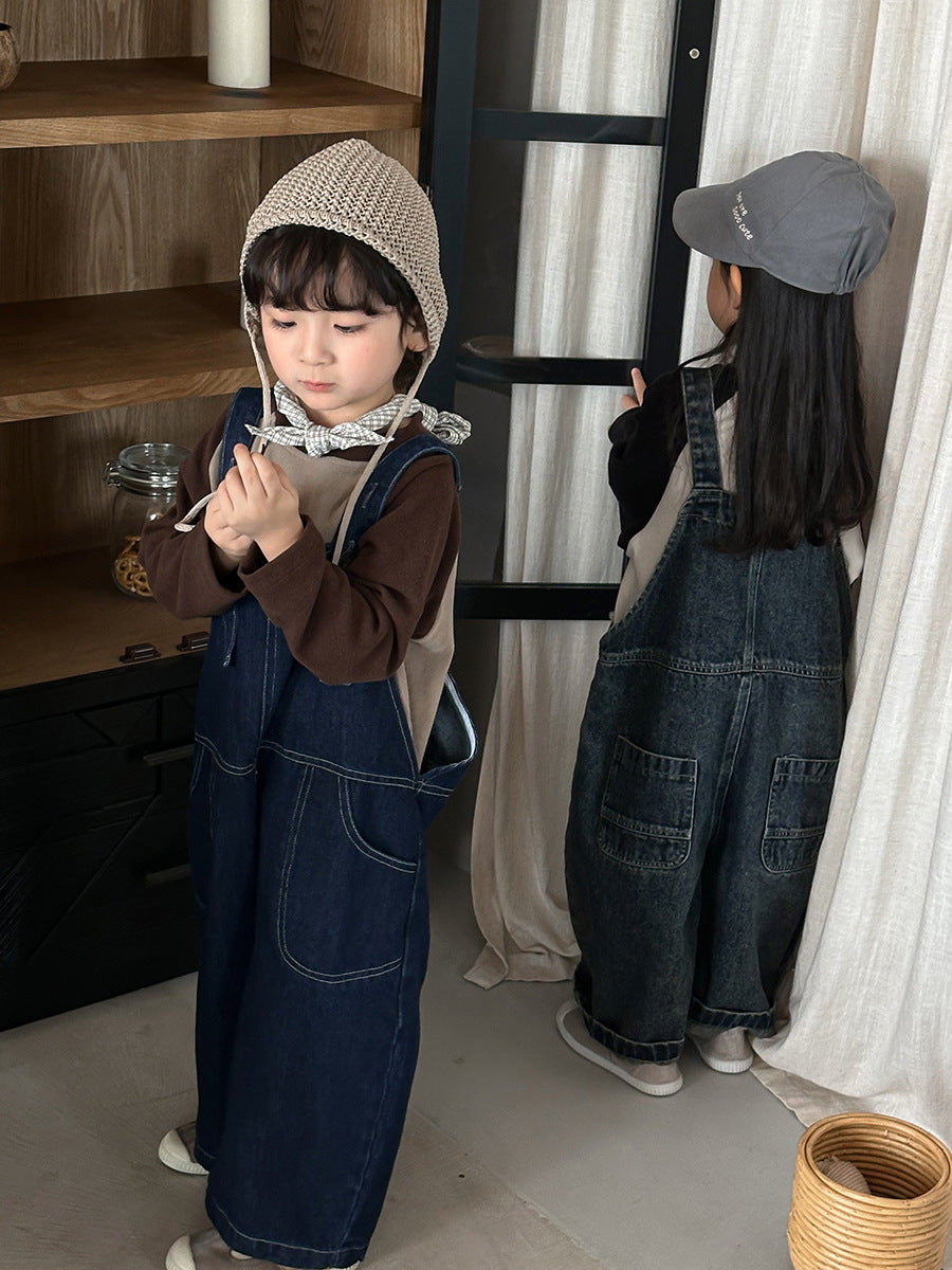 調節可能デニムオーバーオール