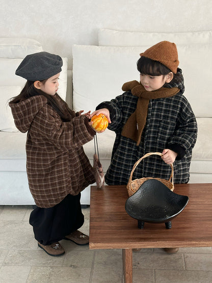 チェック厚手ロング丈コート